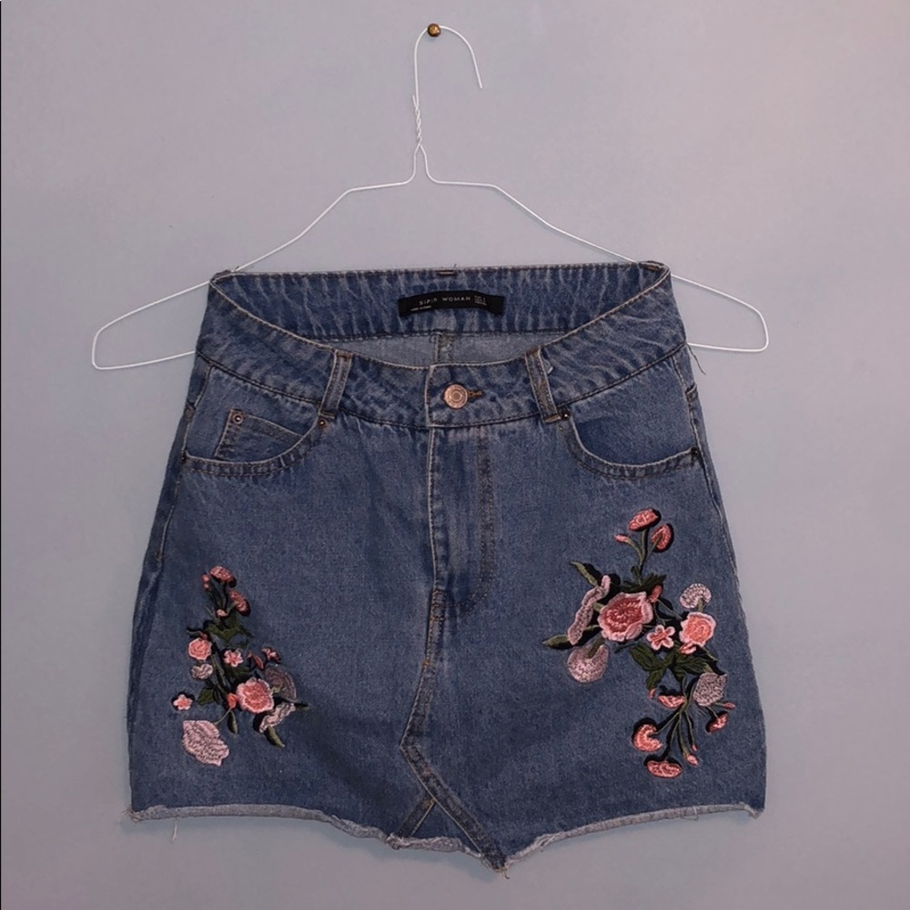 Embroidered Denim Skirt